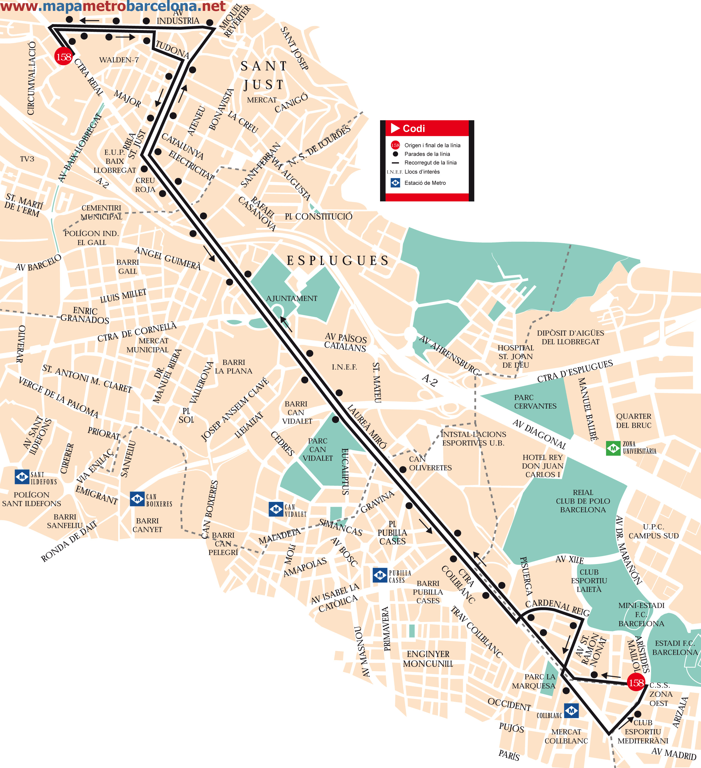Mapa autobus barcelona línea 158