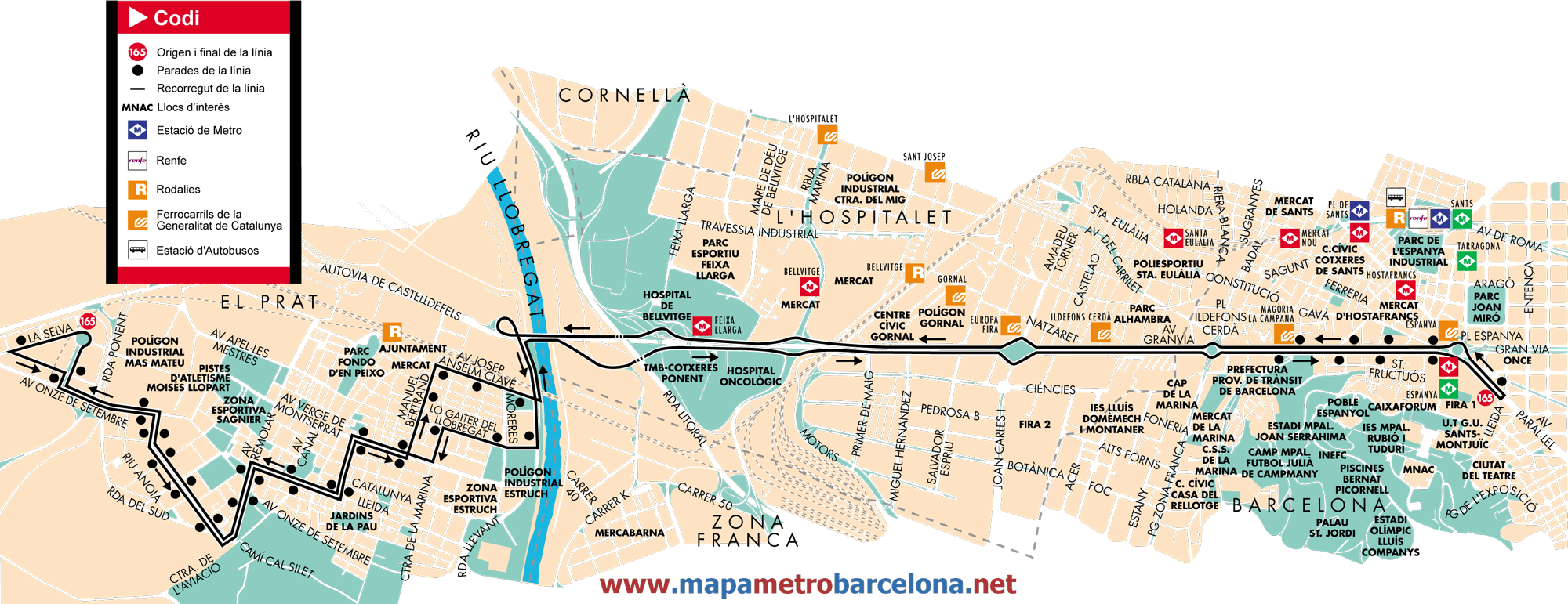 Mapa autobus barcelona línea 165