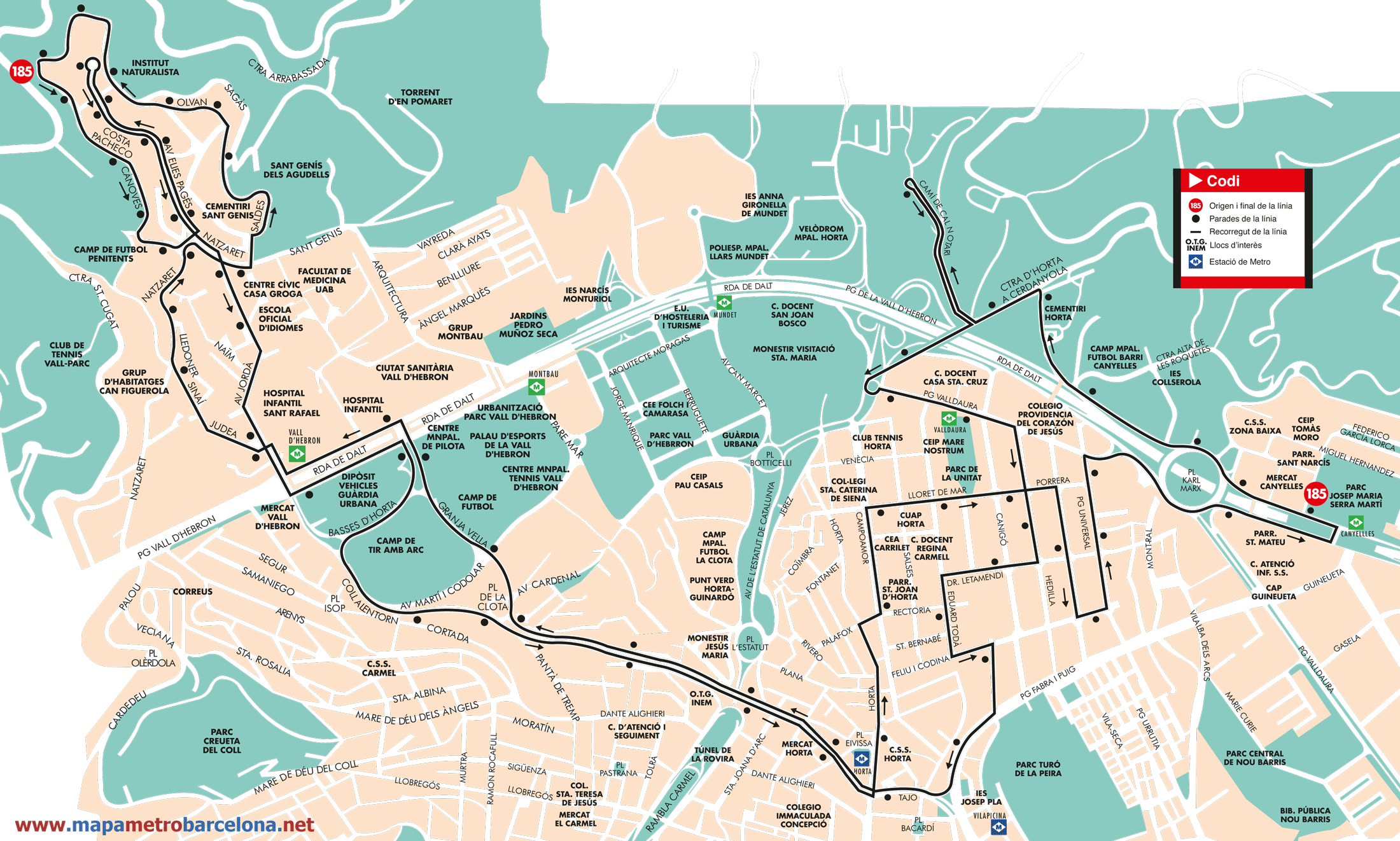 Barcelona bus map line 185