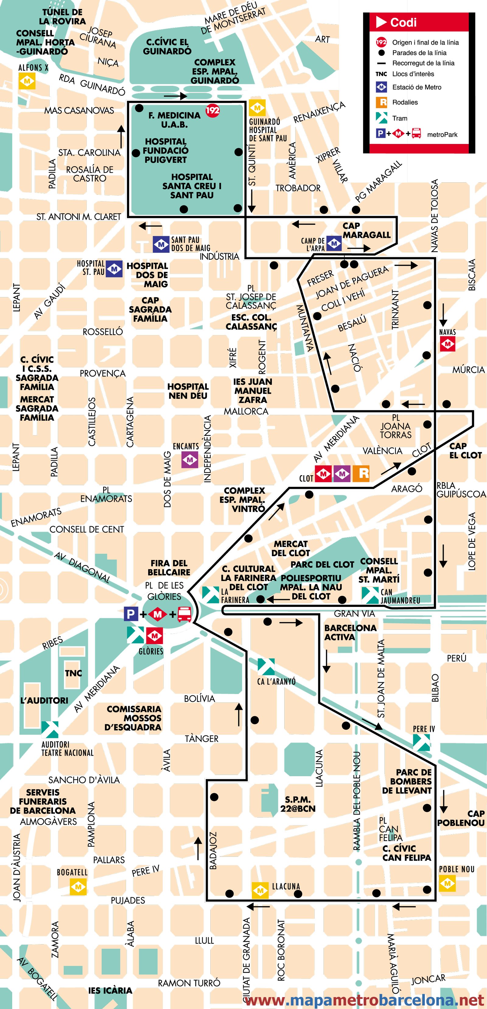 Barcelona bus map line 192