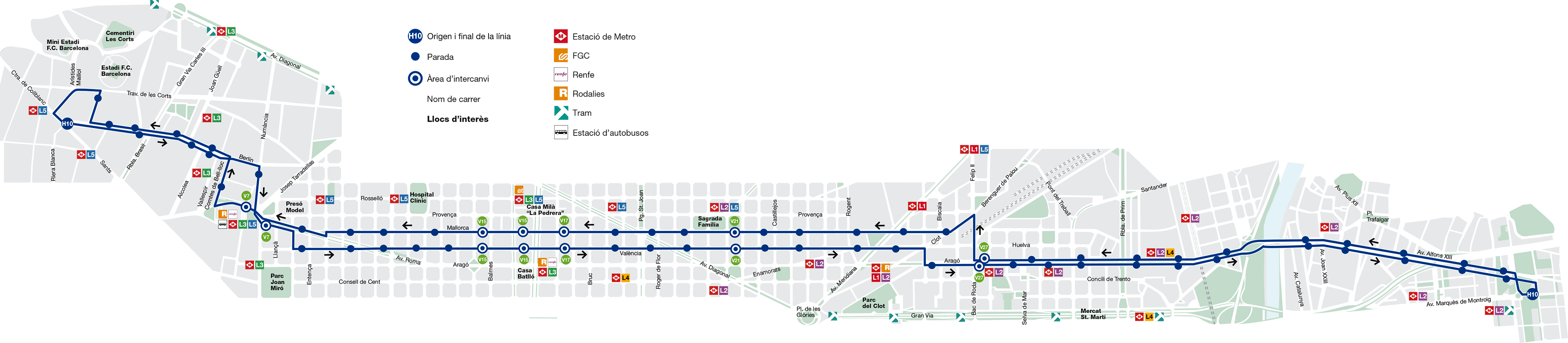 Barcelona bus map line H10 2014