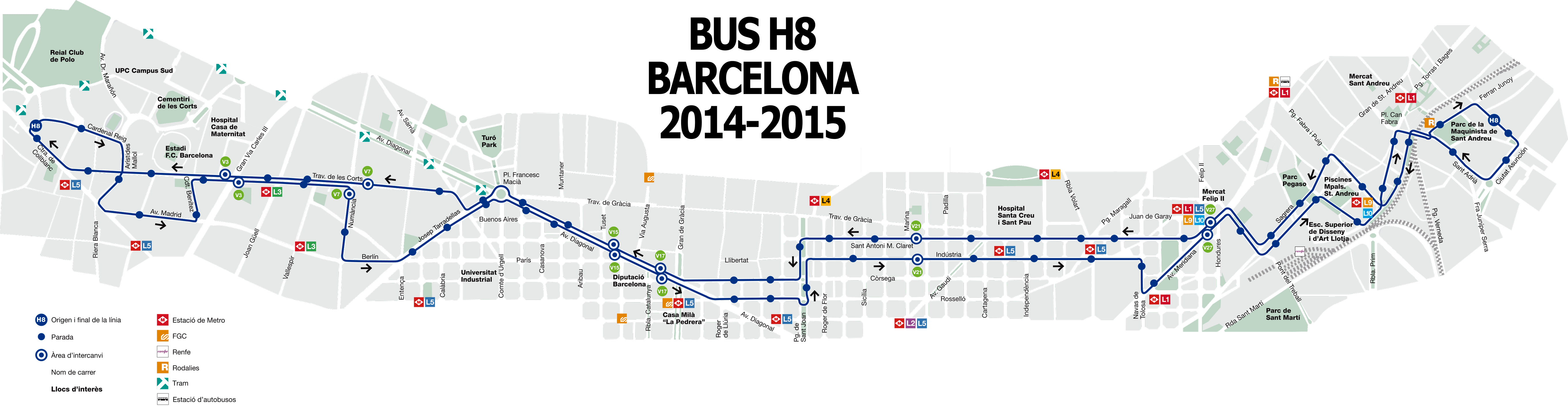 Barcelona bus map line H8 2014