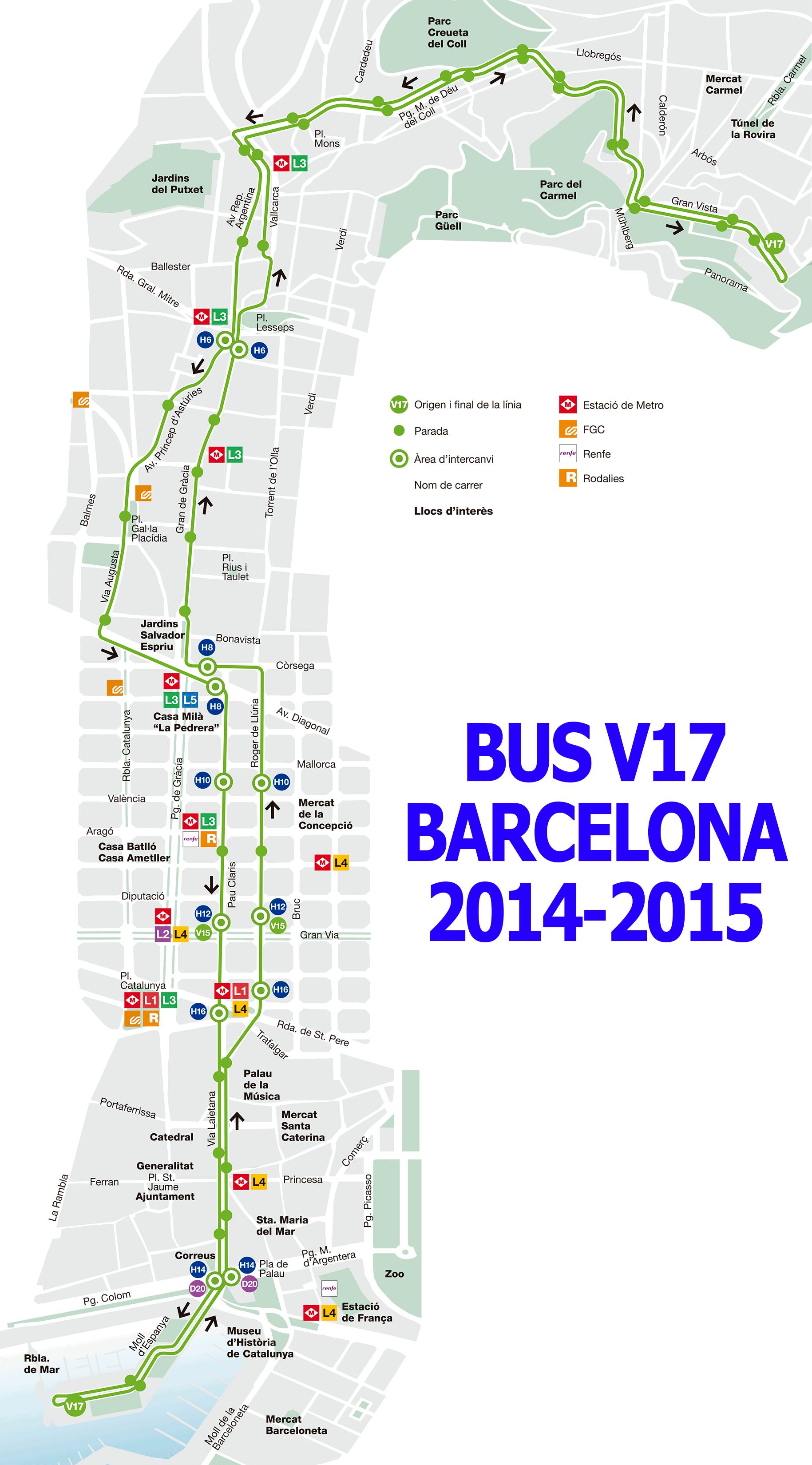 Barcelona bus map line V17 2014