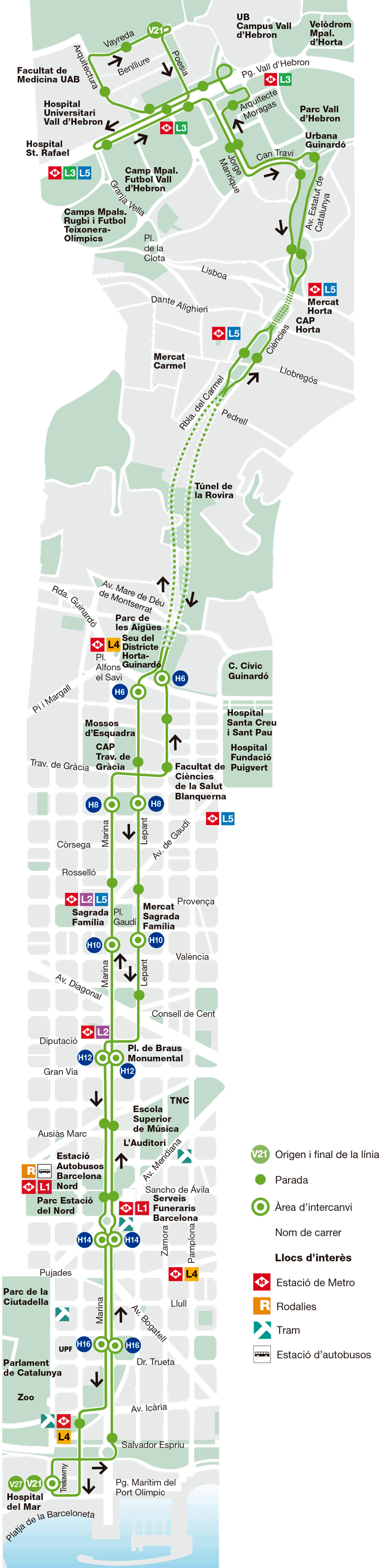 Barcelona bus map line V21 2014