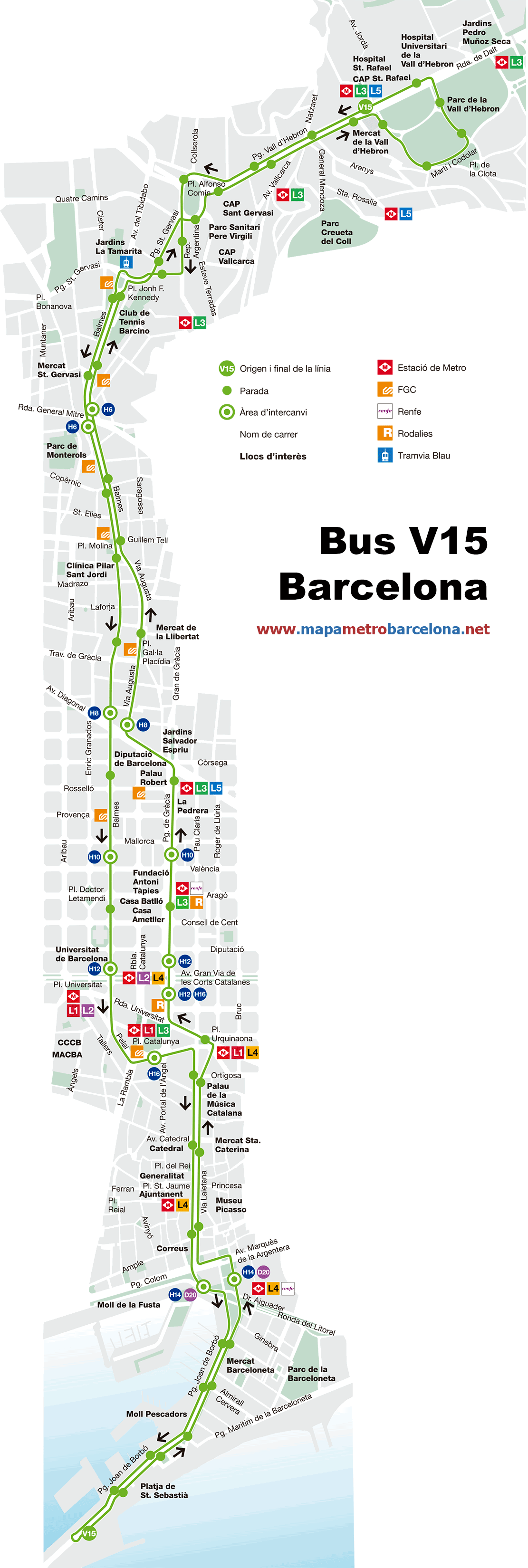 Barcelona bus map line V15 2014