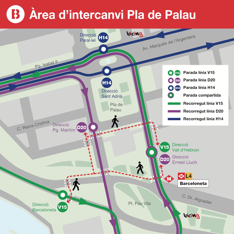 Exchanger bus lines Pla de Palau H14-V15-D20
