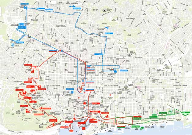 Mapa del autobus turístico de Barcelona