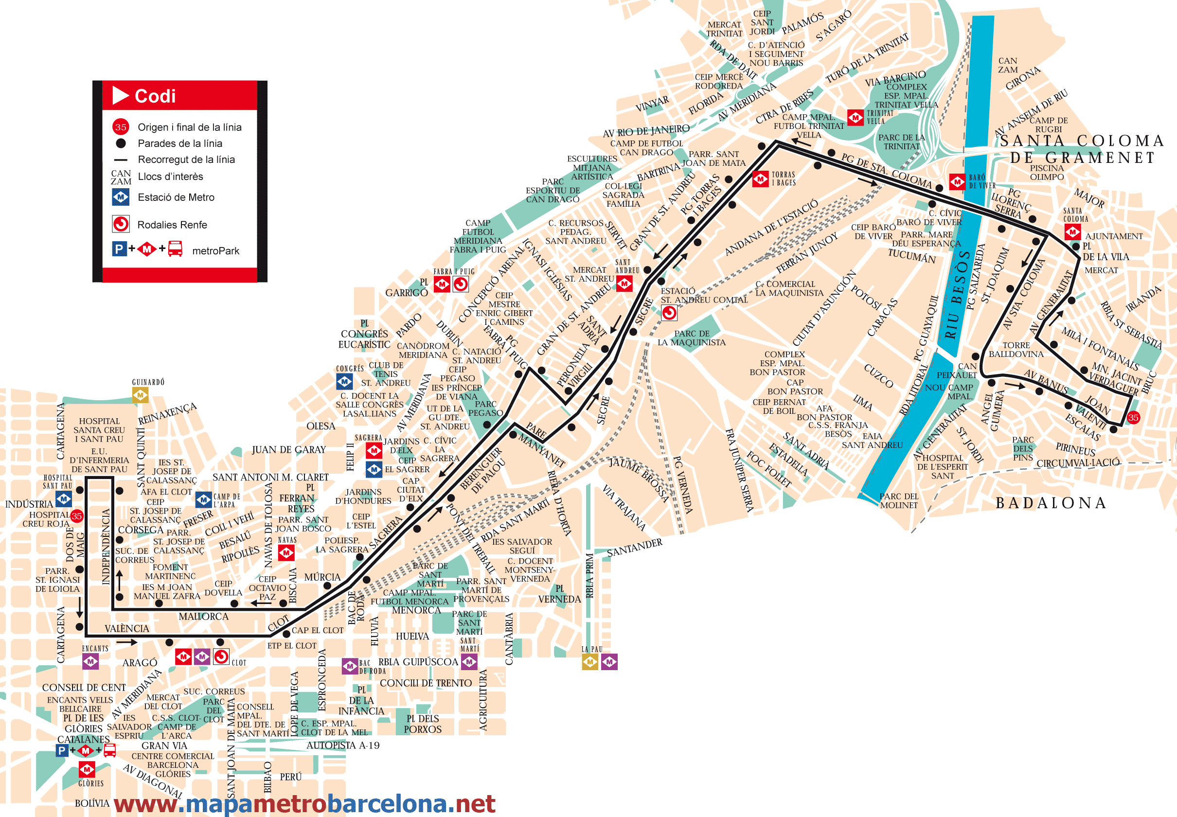 Mapa autobus barcelona línea 35