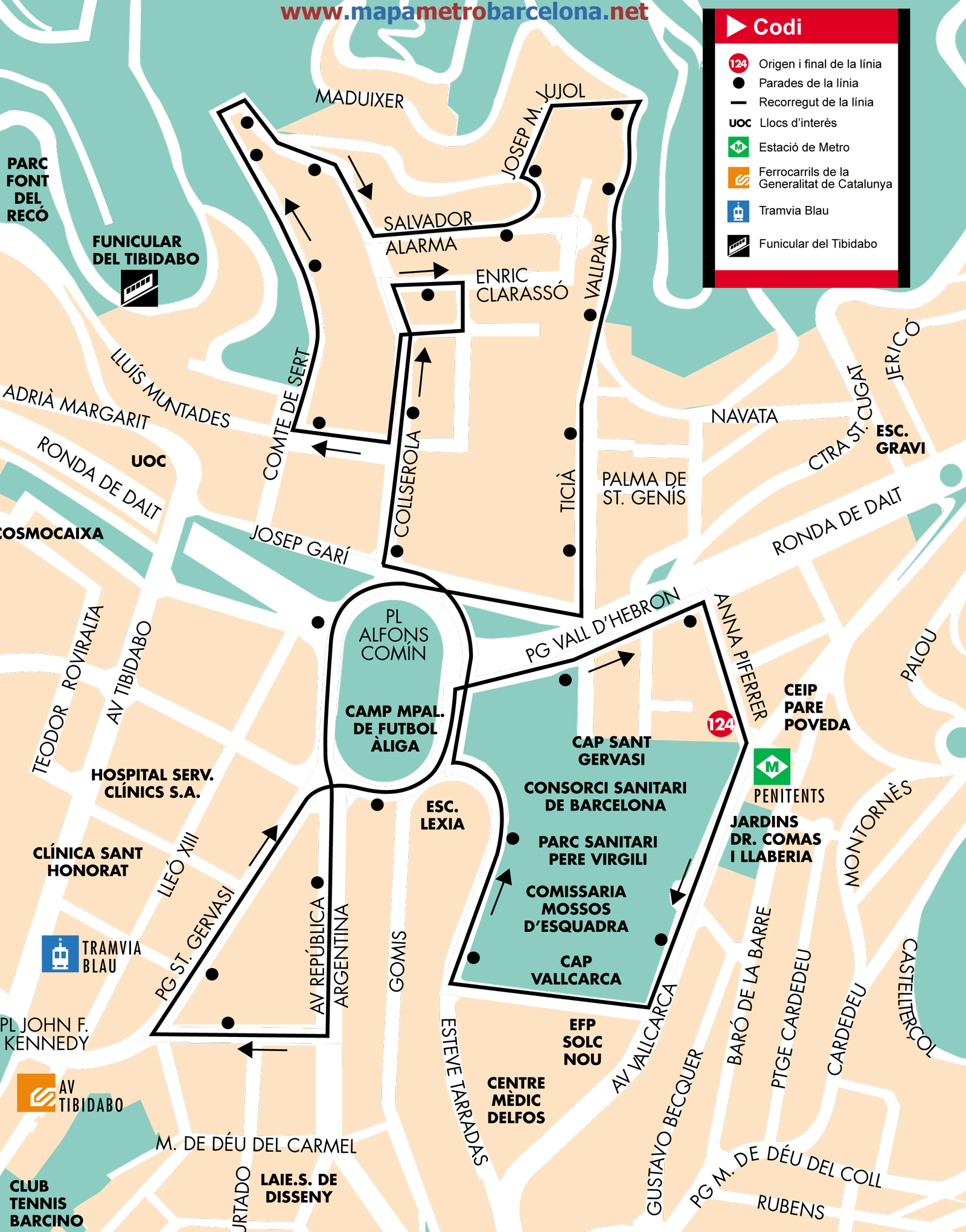 Mapa autobus barcelona línea 124