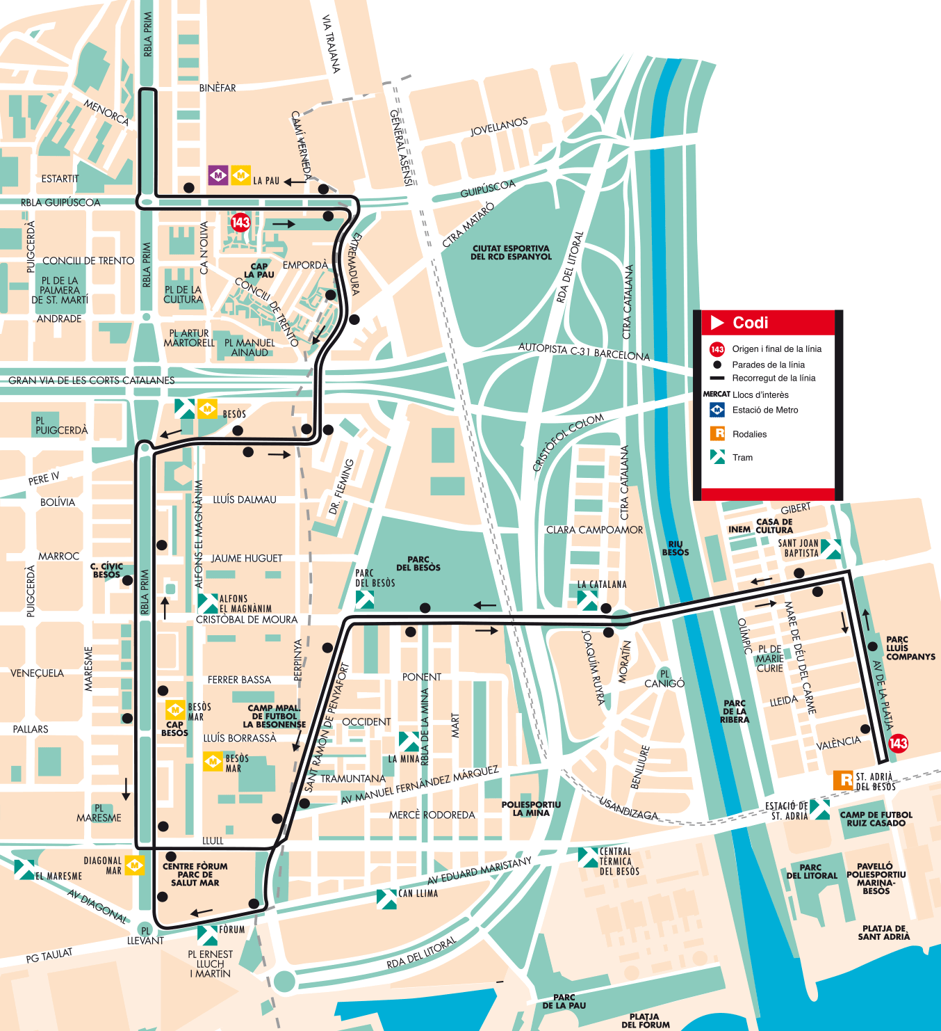 Barcelona bus map line 143 2014