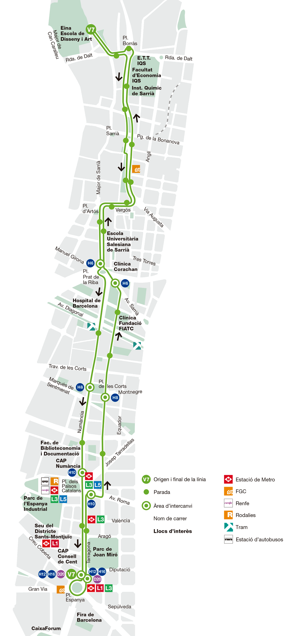 Barcelona bus map line V7 2014