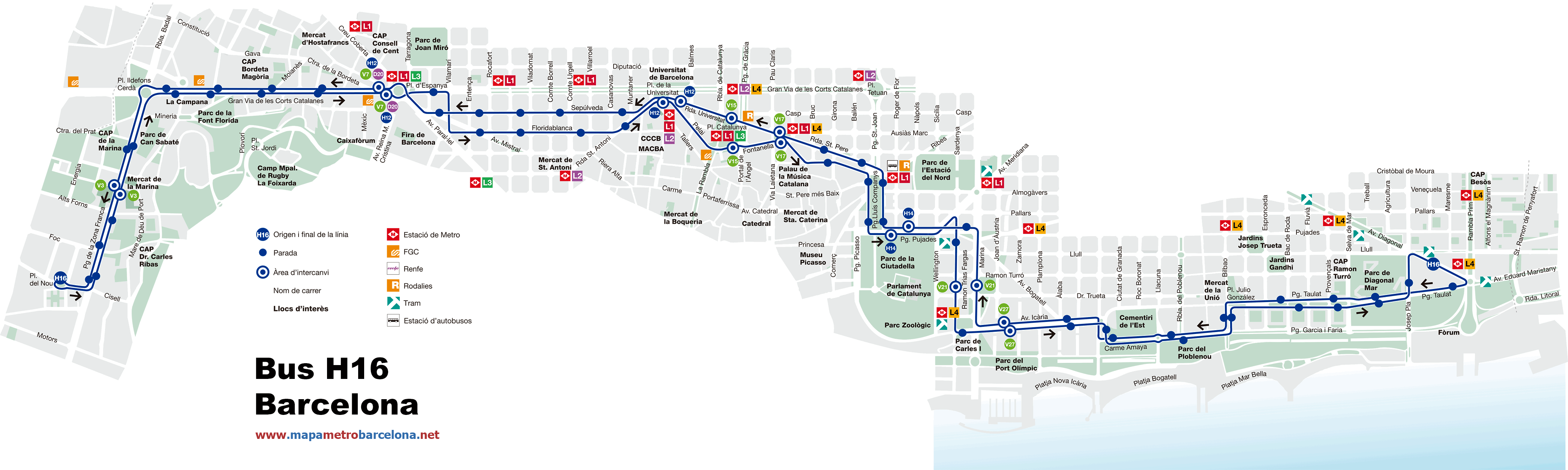 Barcelona bus map line H16 2014