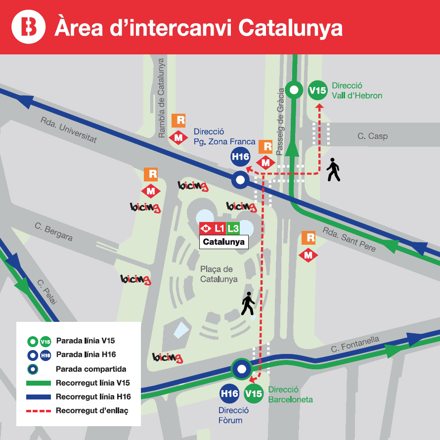 Enlace con bus líneas V15 y H16 en Catalunya