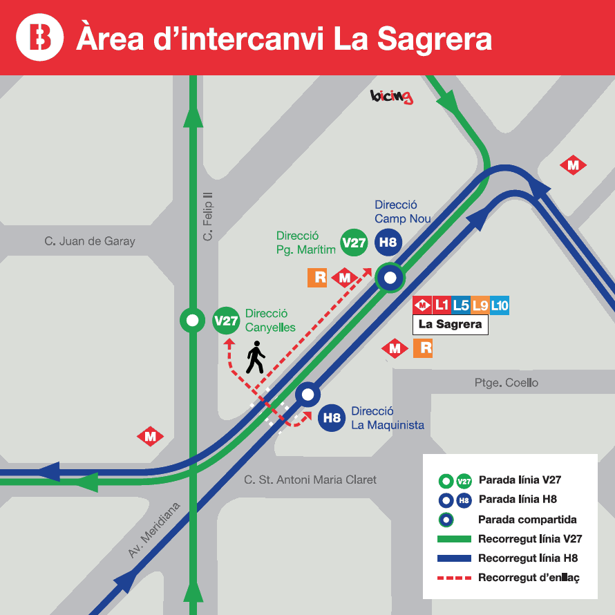 Enlace con bus líneas H8 y V27 en La Sagrera