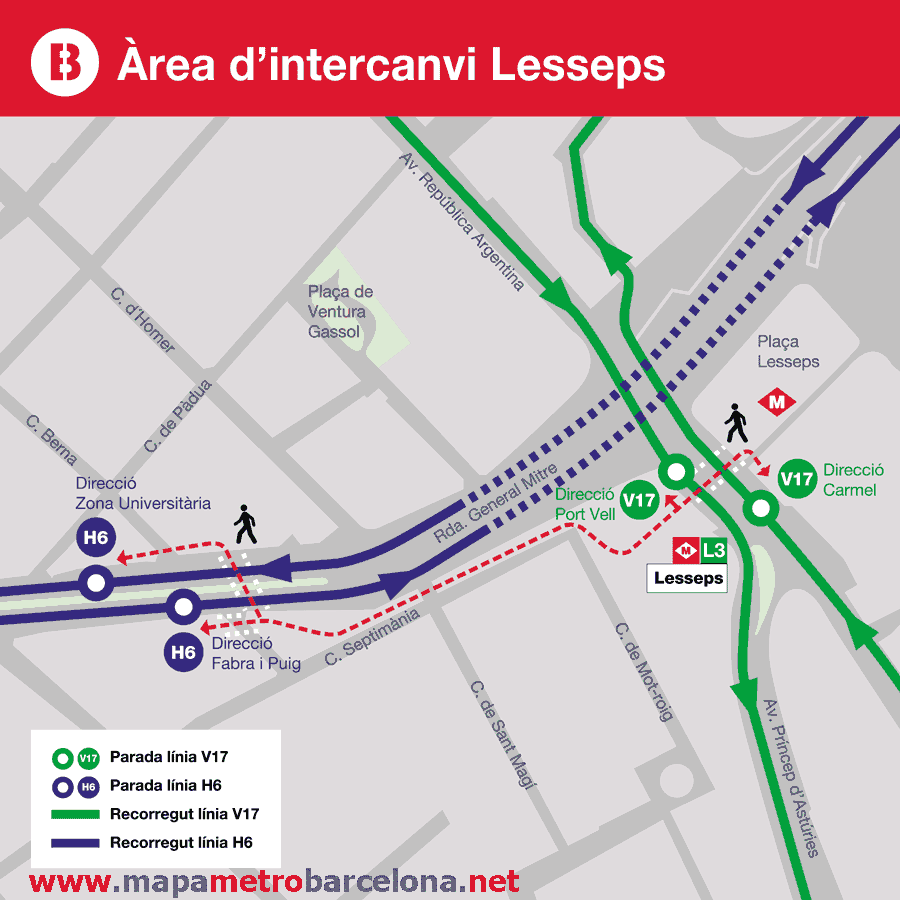 Enlace con bus H6 y V17 en Plaça Lesseps