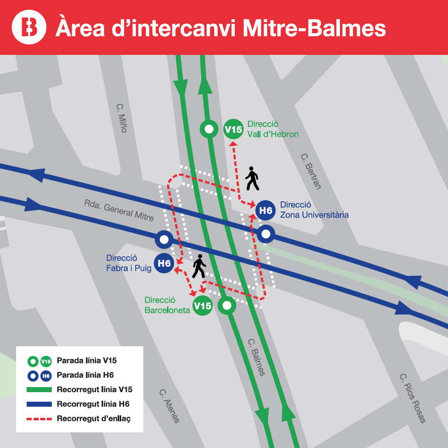 Enlace con bus H6 y V15 en General Mitre-Balmes